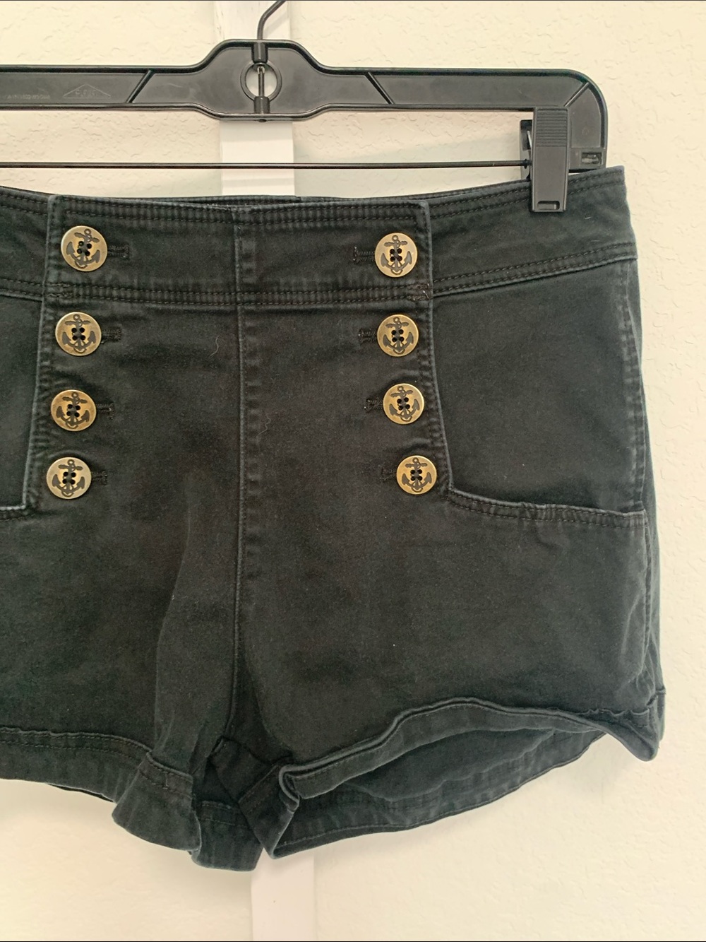 Y2K Express High-Waist Black Sailor Button-Front Shorts - Picture 3 of 10